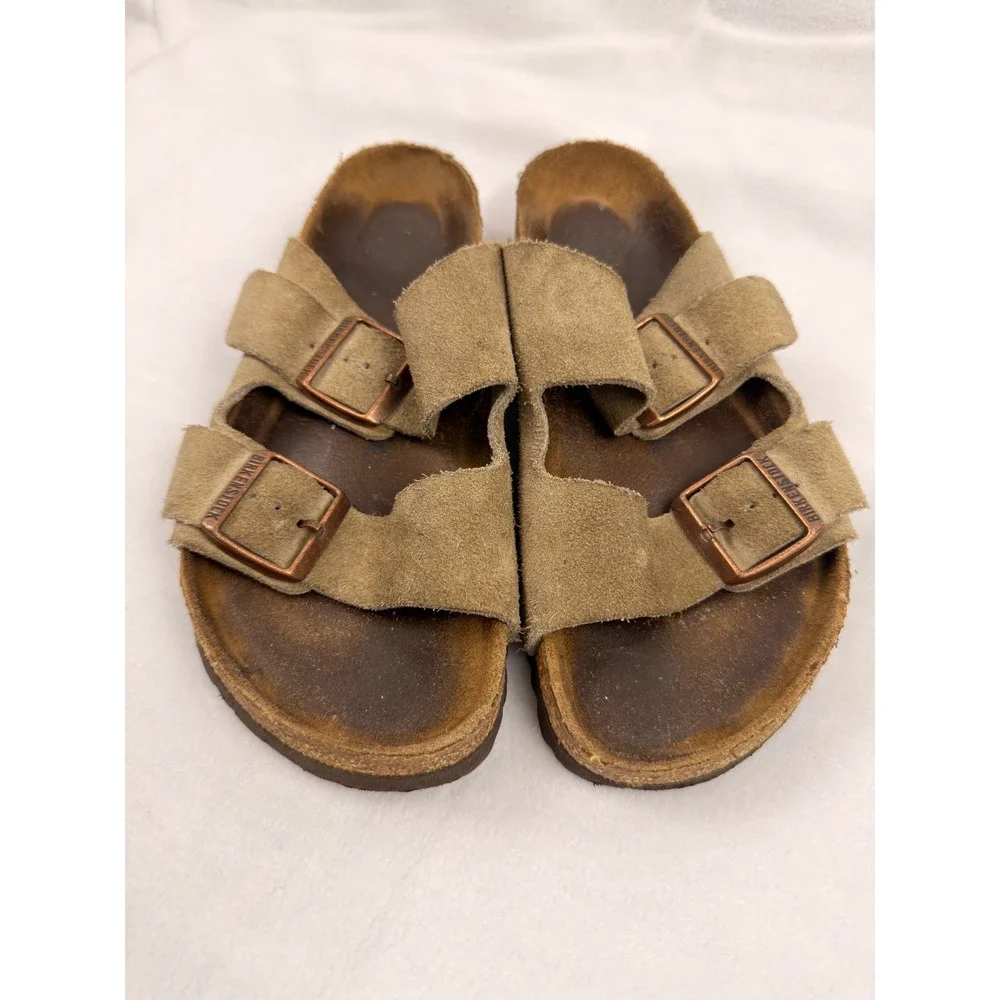 Birkenstock Arizona Taupe Suede Two Strap Buckle Sandals Womens 37 L6 M4